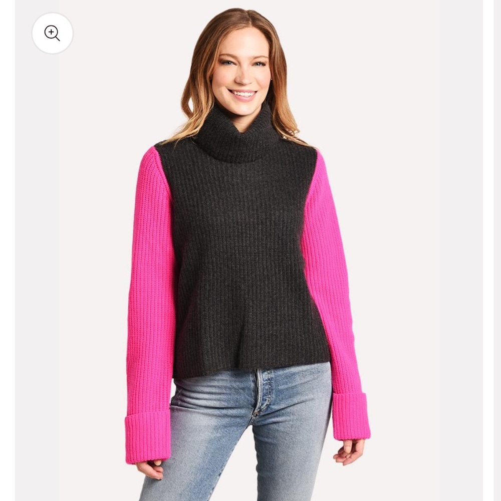 Autumn Cashmere Color Block Gray and Pink Turtleneck Sweater NWT